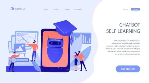 Chatbot self learningconcept landing page. Stock Illustration
