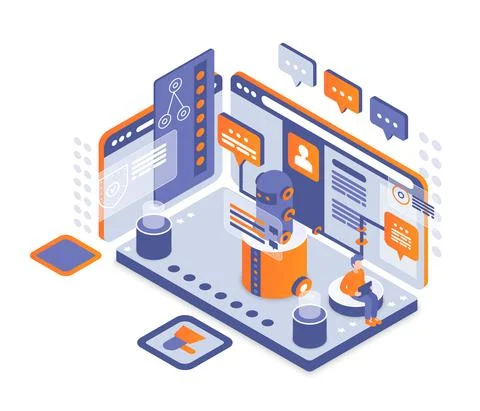 Chatbot service computer software speaking program Stock Illustration