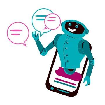 Chatbot on smartphone screen.. AI assistant support and FAQ , customers robot Stock Illustration
