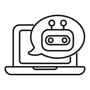 Chatbot speaking inside speech bubble on laptop screen icon outline vector Stock Illustration