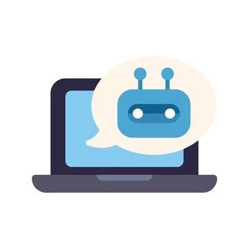 Chatbot speaking from laptop screen in speech bubble Stock Illustration