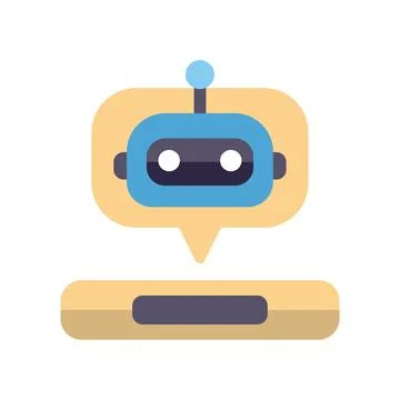 Chatbot speaking through speech bubble over blank chat window Stock Illustration