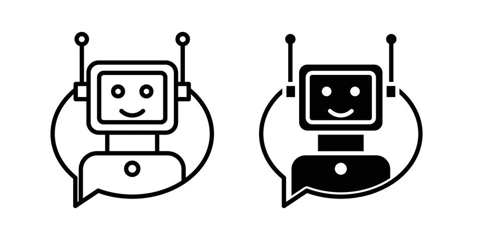 Chatbot speech bubble icon drawing lines. Silhouette style vector bundle Stock Illustration