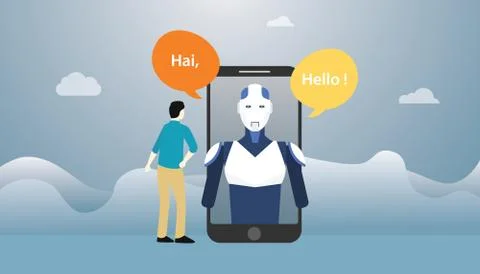 Chatbot technology artificial intelligence robot chat conversation on smartph Stock Illustration
