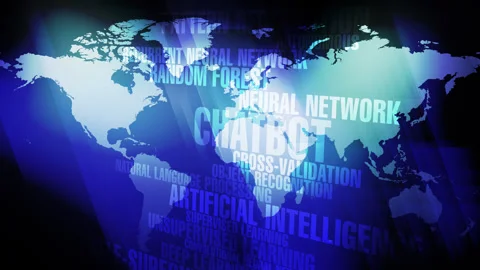Chatbot technology exploration of world map using artificial intelligence Stock Footage 270688550