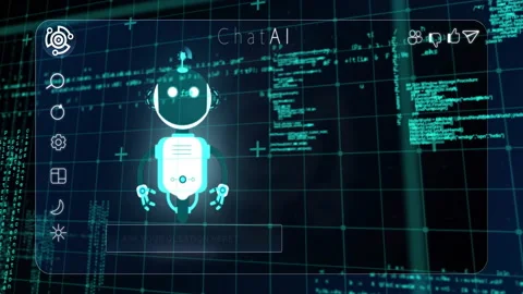 Chatbot with text ChatAI and code lines, artificial intelligence animation Stock Footage 303739152
