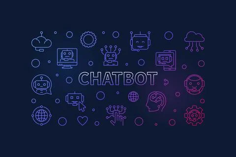 Chatbot thin line colorful banner - Artificial Intelligence Chatbot vector .. Stock Illustration