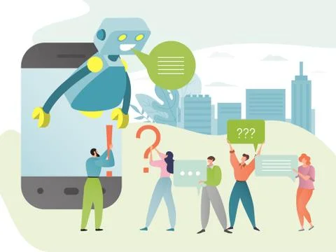 Chatbot vector illustration. Chat with robot, artificial communication online Ilustração Stock