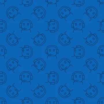 Chatbot vector Support Service linear blue seamless pattern 스톡 일러스트