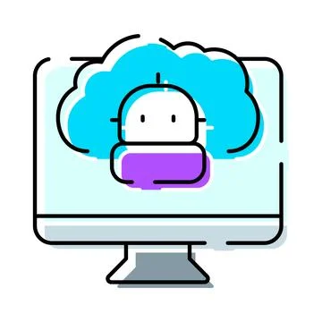 Chatbot virtual assistant connecting to cloud computing network Illustration