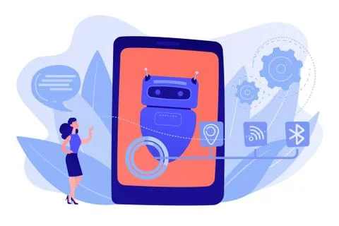 Chatbot virtual assistant via messaging concept vector illustration. Ilustração Stock