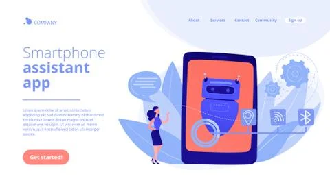 Chatbot virtual assistant via messagingconcept landing page. Stock Illustration