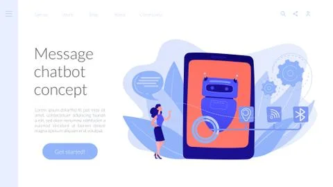 Chatbot virtual assistant via messagingconcept landing page. Stock Illustration