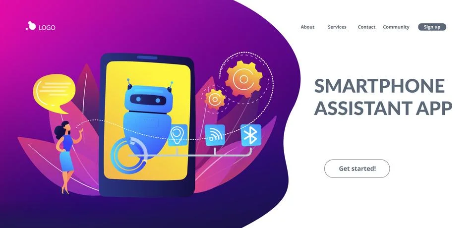Chatbot virtual assistant via messagingconcept landing page. Ilustração Stock