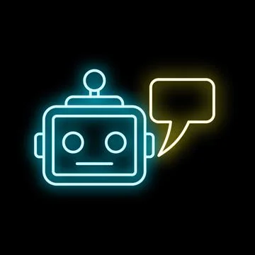 Chatbot virtual assistant talking neon glowing icon イラスト素材