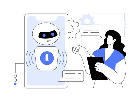 Chatbot voice controlled virtual assistant abstract concept vector illustration. Ilustración de archivo
