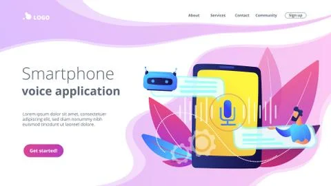 Chatbot voice controlled virtual assistantconcept landing page. Stock Illustration