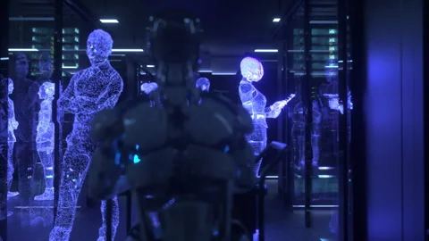 Chatbot work in the network server room with people Stock Footage 278012287