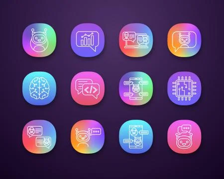 Chatbots app icons set Stock Illustration