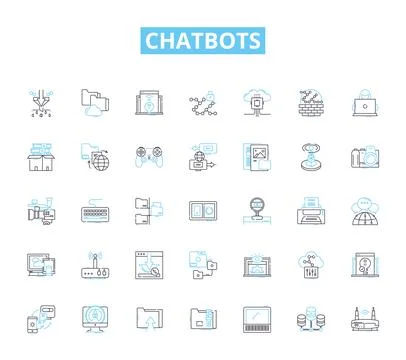 Chatbots linear icons set. Automation, Conversation, Interaction, Intelligence Stock Illustration
