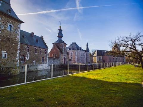 Chateau de Jehay Castle Complex Overview , Belgium, February 8, 2026, Stock-Fotos