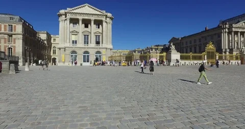 Chateau de Versailles round view. Palace Main entrance, Paris, France Stock Footage 82863661