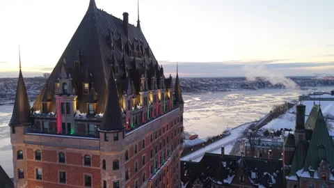 Chateau Frontenac in old quebec view from the sky. Drone aerial. Stock Footage 323099684