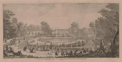 Chateau St. Cloud. Jacques Rigaud (French, 1681-1754). Engraving; Stock Illustration