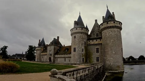 Chateau at Sully Sur Loire - Front Corner Stock Footage 219760197