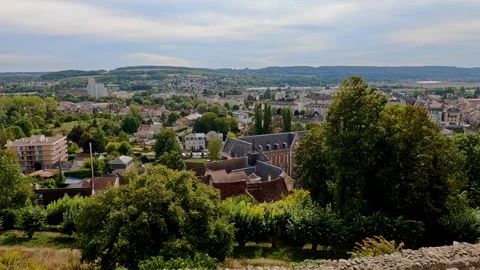 Chateau-Thierry View over Town from Hill Top Stock Footage 220007004