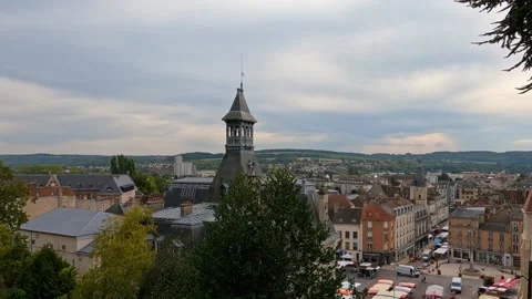 Chateau-Thierry View over Town including the City Hall Tower Stock Footage 220020729