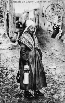 Chatel Guyon costume, 1900 postcard Stock Illustration