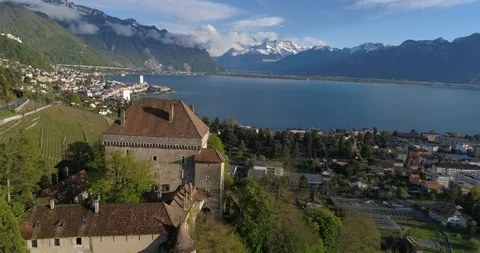 Chatelard castle flight - Aerial 4K Stock Footage 107042589
