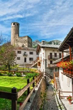 Chatelard village with castle Stock Photos