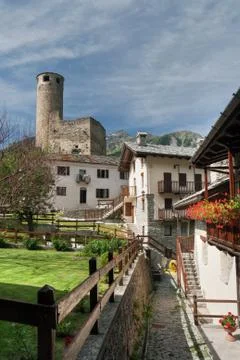 Chatelard village with castle Stock Photos