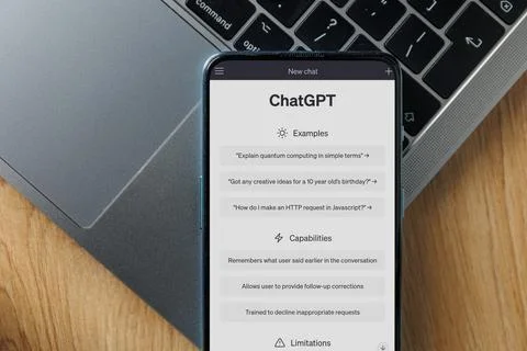 ChatGPT app chat bot on smartphone screen Stock Photos