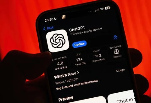 ChatGPT App Ranked Second in Productivity Stock Photos
