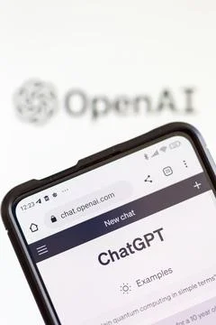 ChatGPT artificial intelligence AI Chat GPT with OpenAI logo portrait format Stock Photos