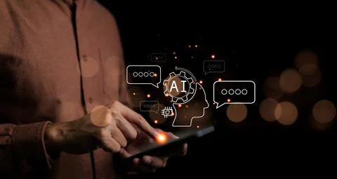 ChatGPT Chat with AI, Artificial Intelligence. man using technology smart. Foto stock