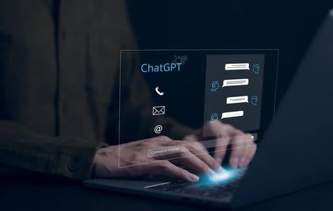 ChatGPT, Chat with AI, Artificial Intelligence. man using technology smart. Stock Photos