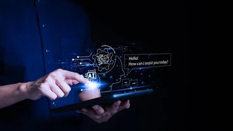 ChatGPT Chat with AI, Artificial Intelligence. Man using a smartphone chat. Stock Photos