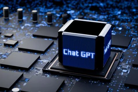 ChatGPT Chat with AI or artificial intelligence Smart AI. Blue inscription of Stock Illustration