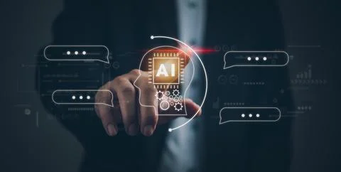 ChatGPT Chat with AI or Artificial Intelligence. Digital chatbot, robot app.. Stock Photos