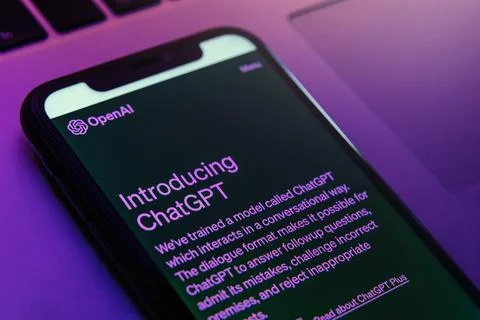 ChatGPT chatbot interface, utilizing from Open AI technology, on a mobile phone Stock Photos