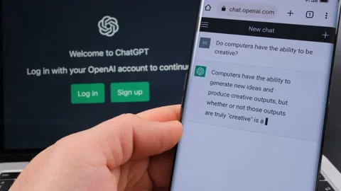 ChatGPT example. Question about computers and creativity Stock Footage 231102591