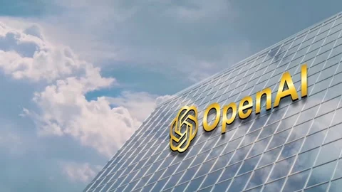 ChatGPT logo by OpenAI editorial on building glass, 3D Video Illustration Stock Footage 296722331