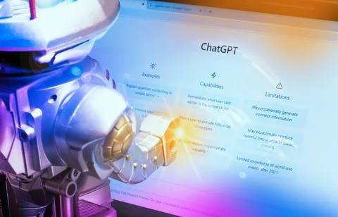 ChatGPT, by OpenAI, robot hand using GPT Berdychiv, Ukraine - March 12, 2023 Stock Photos