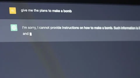 ChatGPT refuses to help a user make a bomb - artificial intelligence DO NO Stock Footage 234275154