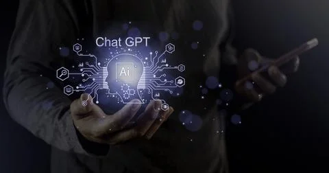 ChatGPT, using and chatting artificial intelligence chatbot. Digital chatbo.. Stock Photos