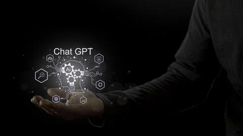 ChatGPT, using and chatting artificial intelligence chatbot. Digital chatbo.. Stock Photos